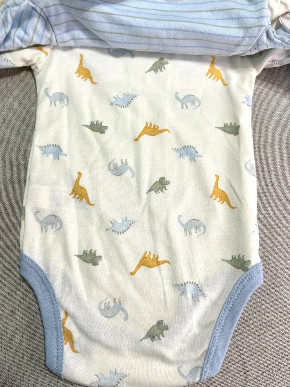Kyle Deena Blue-Trim Baby Dino One-Piece Bodysuit - 3-Pack
